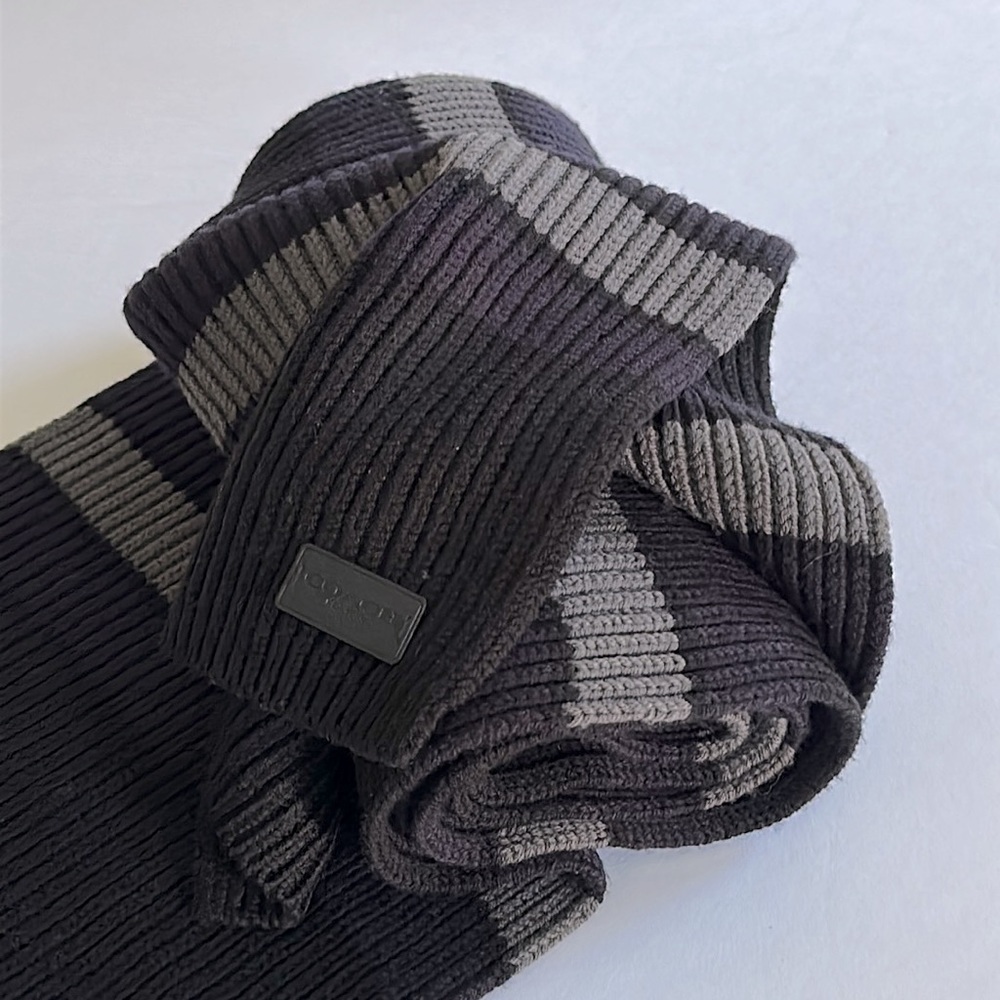 COACH || Men’s Black Stripe Knit Scarf. Sz. 74” L x 10.5” W